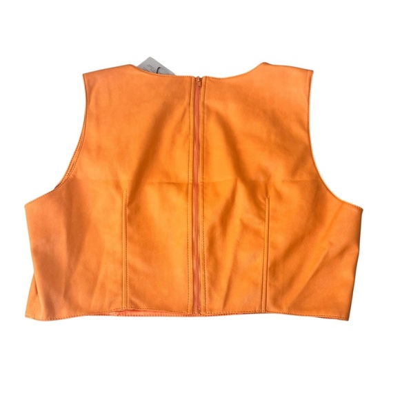 7 For All Mankind Faux Vegan Leather Crop Top Zipper Back Size XL Orange NWT - Picture 8 of 15
